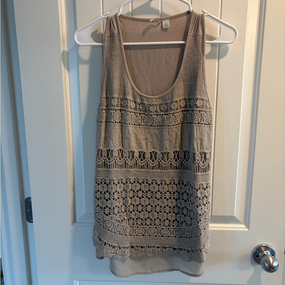 Elegant Lace Trim Tan Women's Top